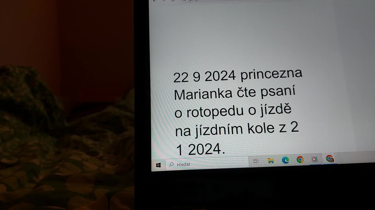 22 9 2024 princezna Marianka čte psaní o rotopedu o jízdě na jízdním kole z 2 1 2024 mp4